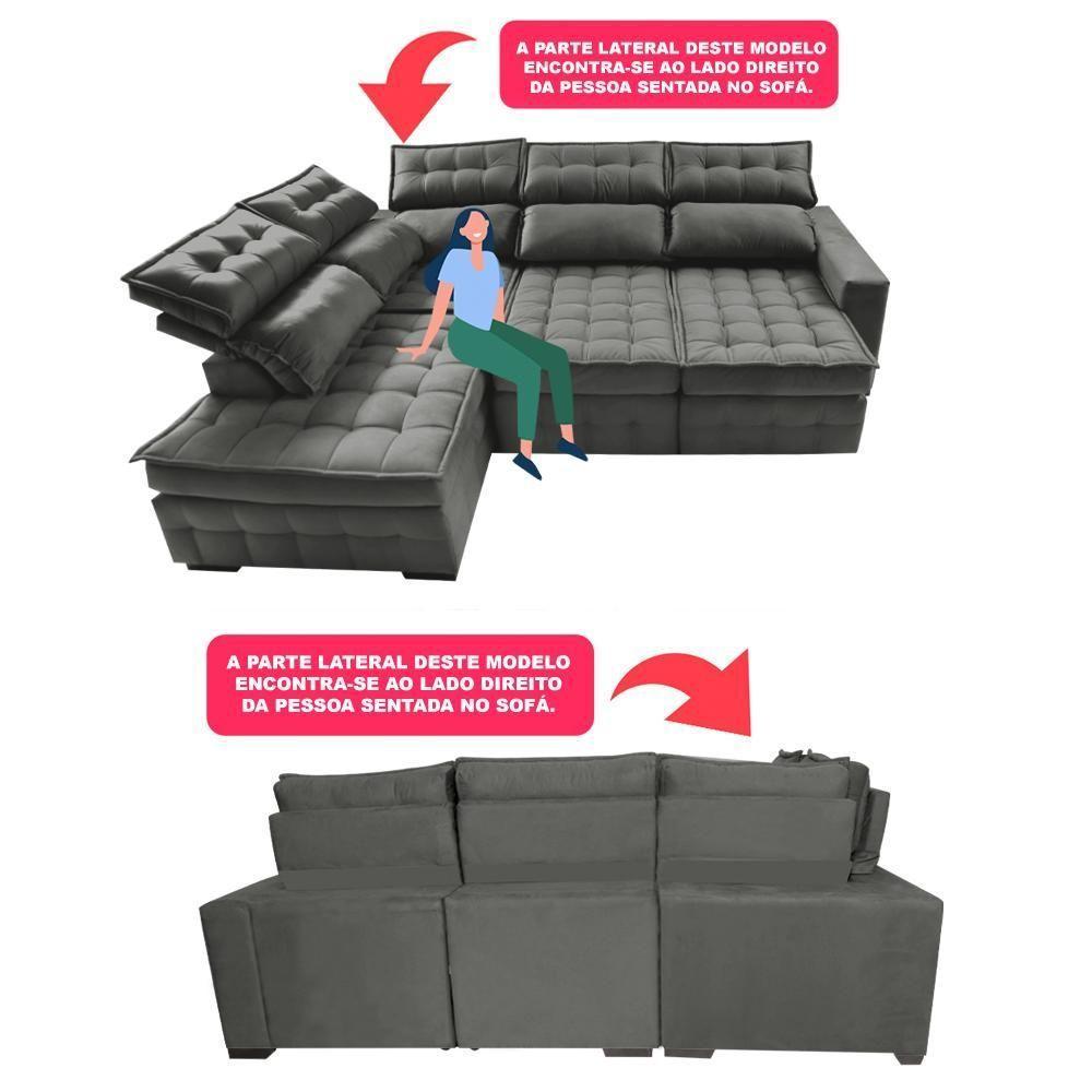 Sofá De Canto Esquerdo 2,65x2,30m Retrátil E Reclinável Com Molas Ensacadas Cama Inbox Nobre Cinza - 6