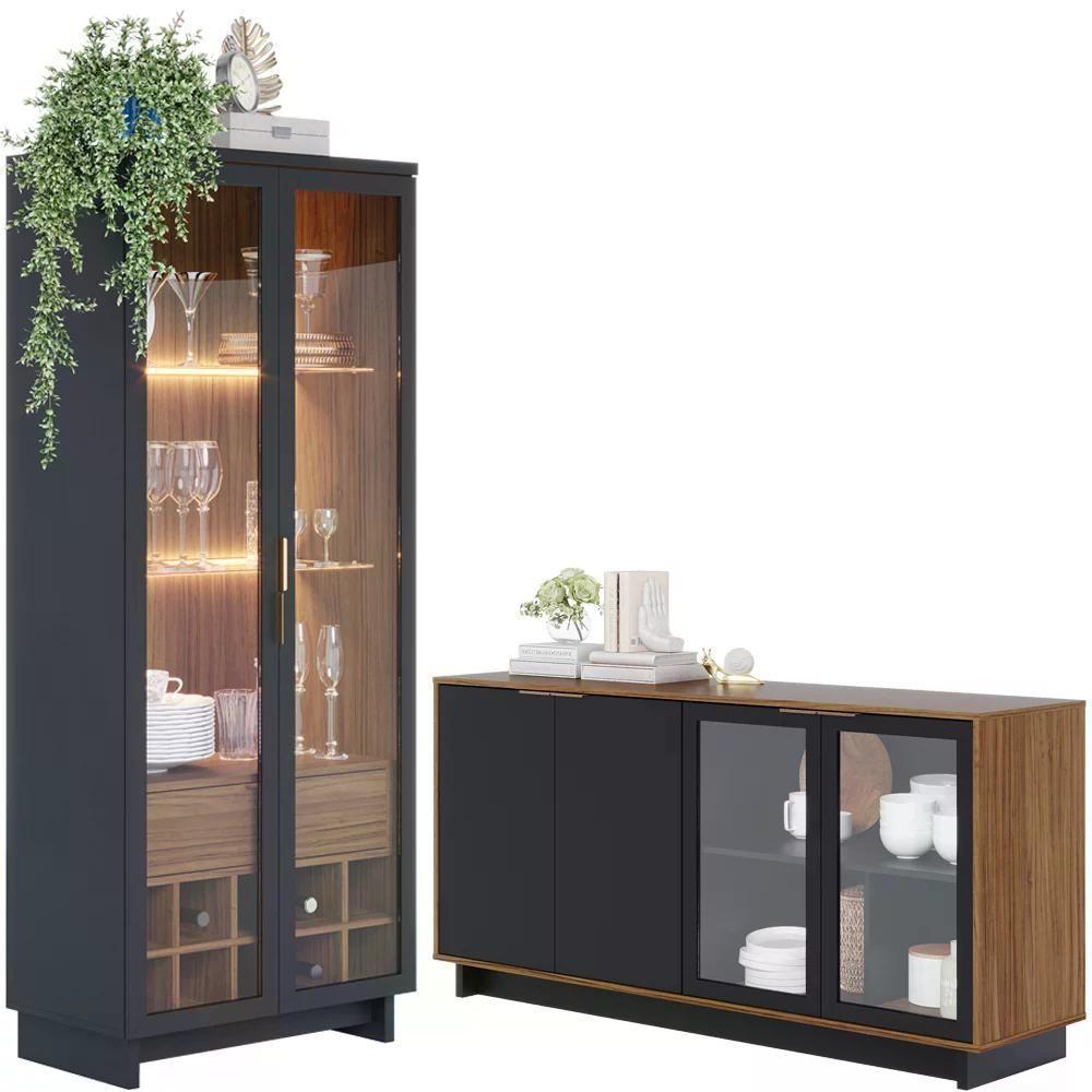 Buffet Vitoria E Cristaleira Preto Noce Milano Clb Preto Noc - 1