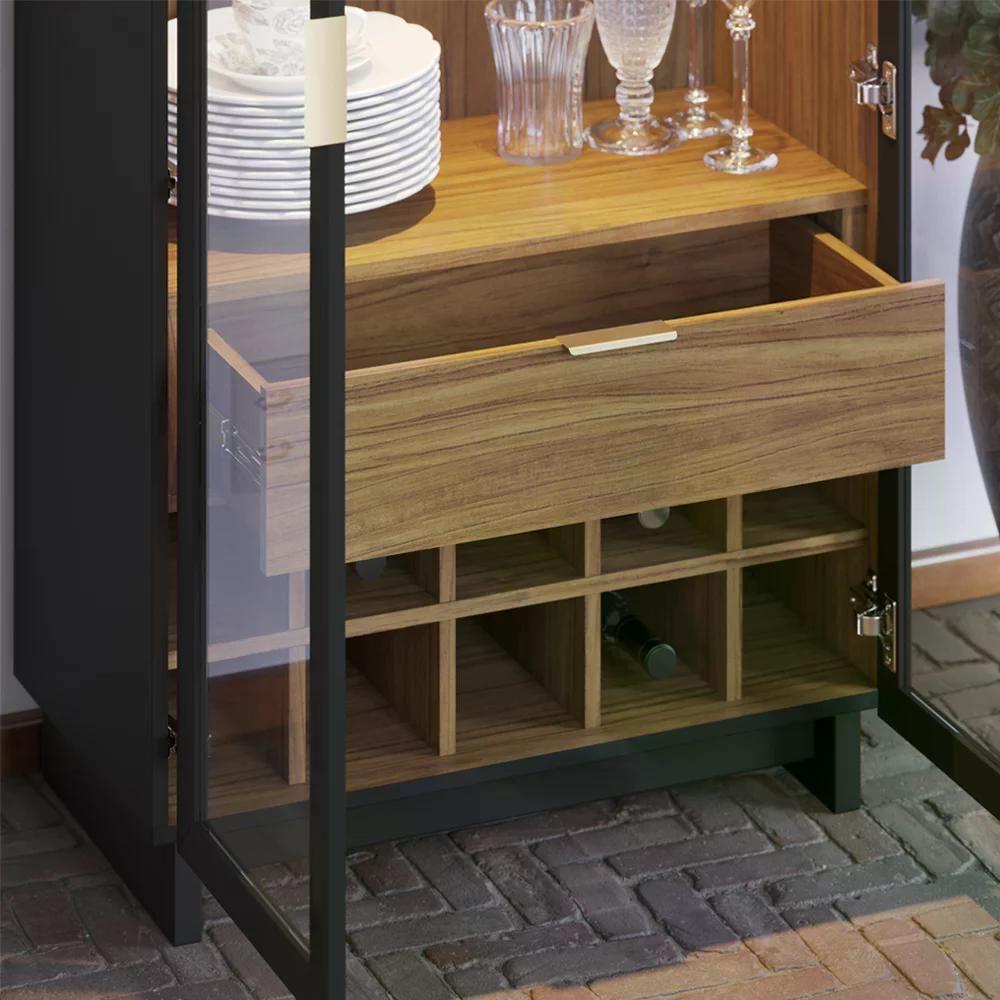 Buffet Vitoria E Cristaleira Preto Noce Milano Clb Preto Noc - 5