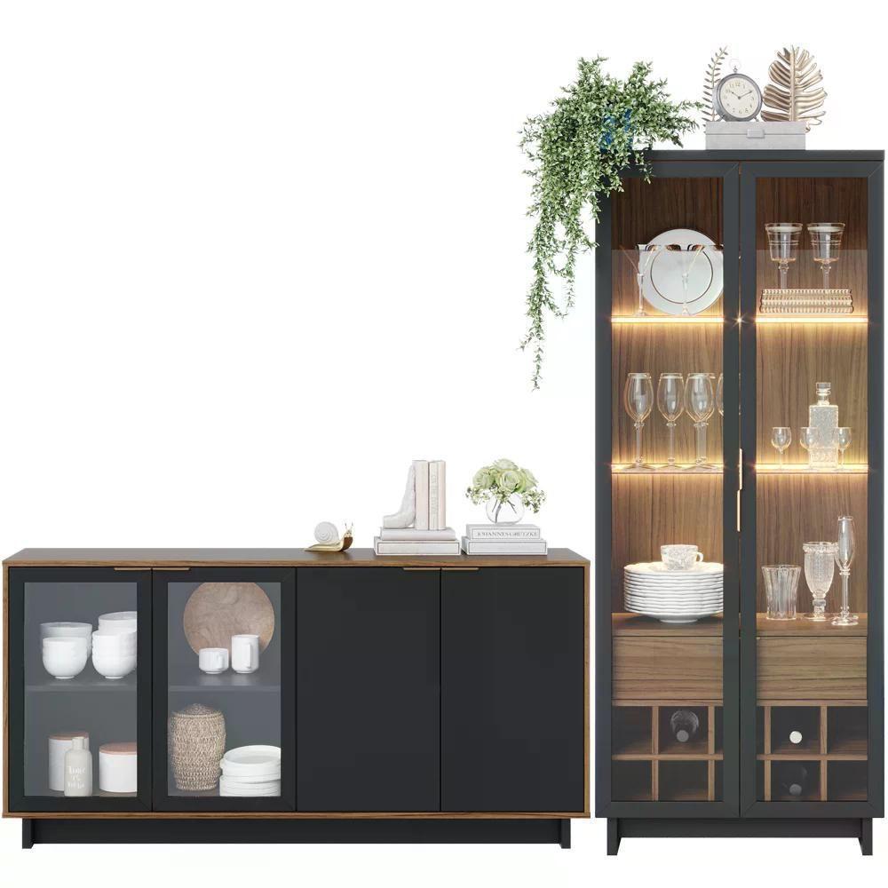 Buffet Vitoria E Cristaleira Preto Noce Milano Clb Preto Noc - 7