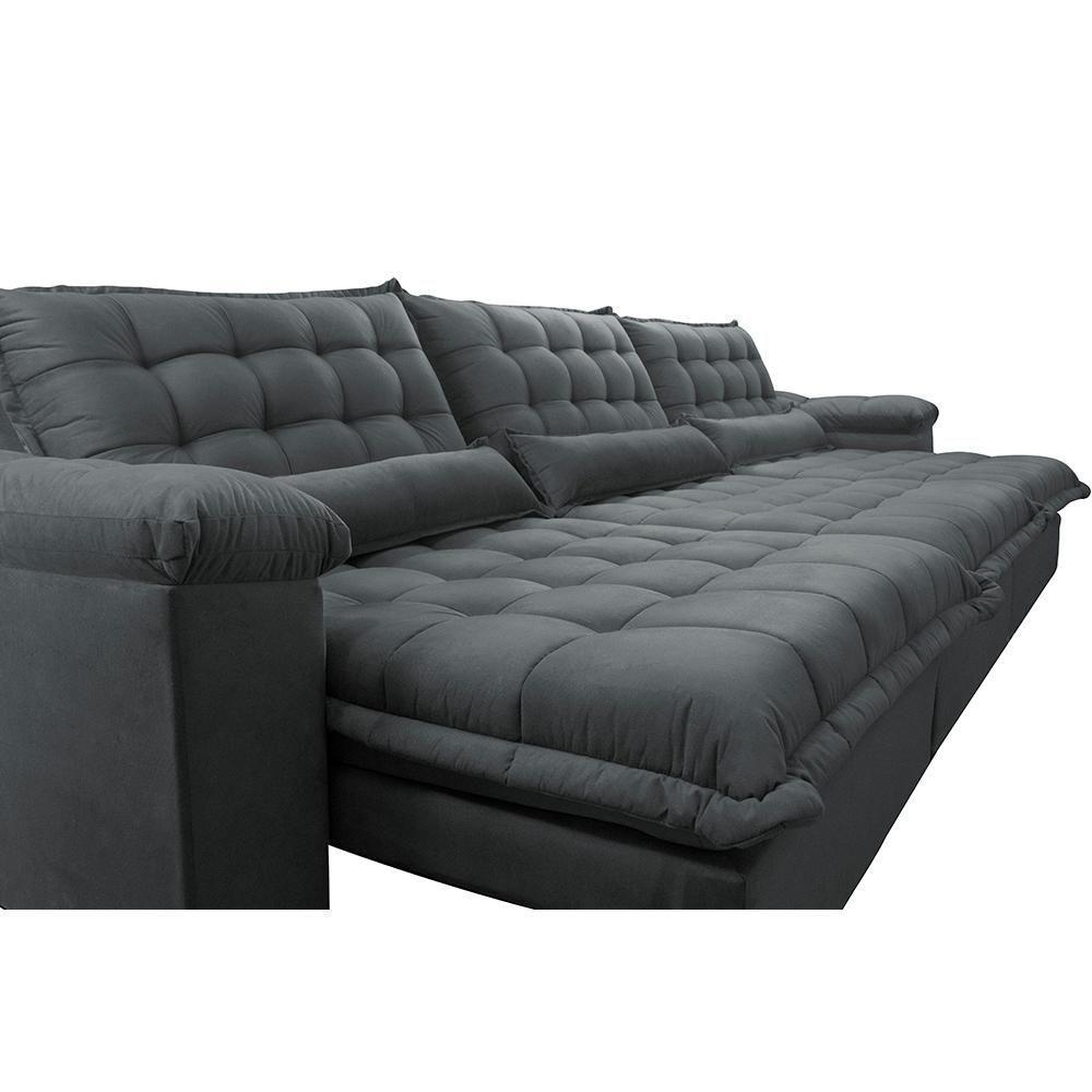 Sofá Retrátil E Reclinável 3,82m Com Molas Ensacadas Cama Inbox Aconchego Tecido Velusoft Cinza - 6