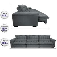 Sofá Retrátil E Reclinável 3,82m Com Molas Ensacadas Cama Inbox Aconchego Tecido Velusoft Cinza - 8