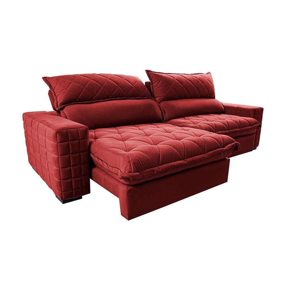 Sofá Retrátil E Reclinável 2,35m Molas Ensacadas Cama Inbox Elegance Com Thermogel Velusoft Vermelho - 3