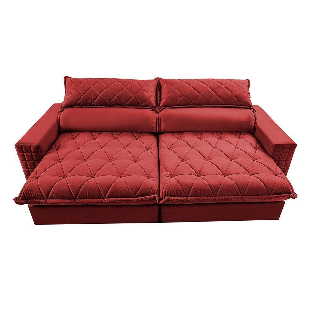 Sofá Retrátil E Reclinável 2,35m Molas Ensacadas Cama Inbox Elegance Com Thermogel Velusoft Vermelho - 5