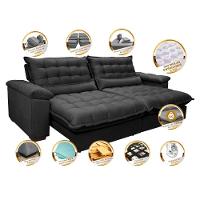 Sofá Retrátil E Reclinável 3,12m Com Molas Ensacadas Cama Inbox Aconchego Tecido Suede Preto - 7