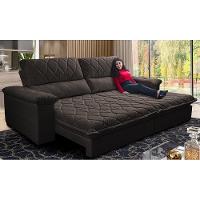 Sofá Retrátil E Reclinável 2,35m Molas Ensacadas Cama Inbox Big Home Bordado 3d Linho Marrom - 1