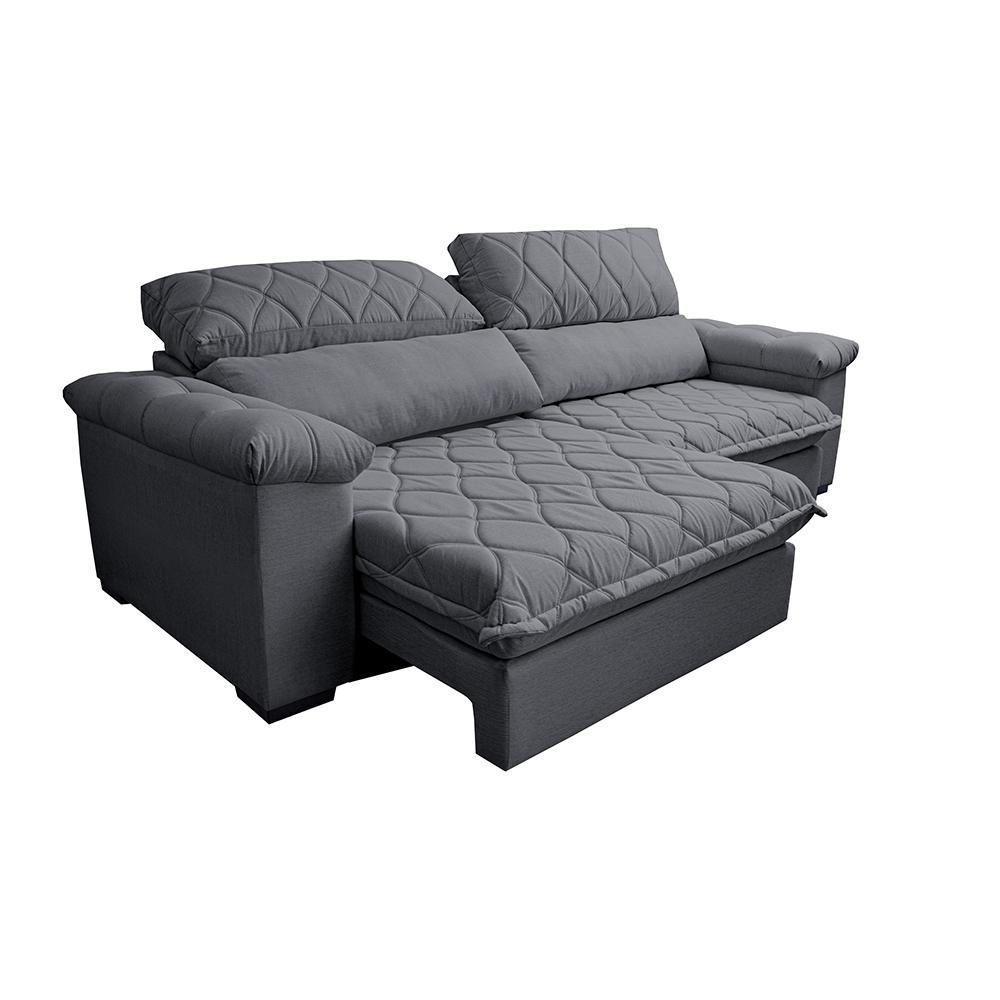 Sofá Retrátil E Reclinável 2,55m Molas Ensacadas Cama Inbox Big Home Bordado 3d Linho Cinza Escuro - 3