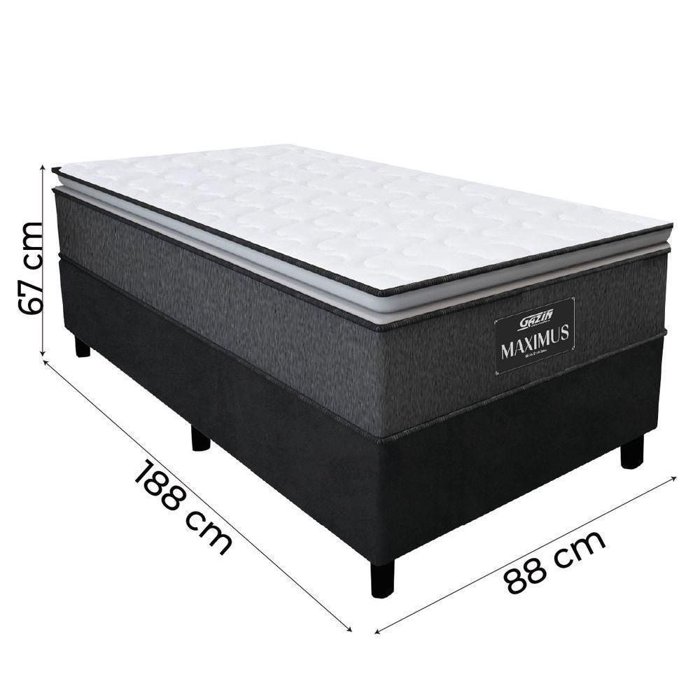 Cama Box Solteiro Colchão Molas Ensacadas 88x188x67cm Cinza / Preto Suporta Até 120kg Cinza / Branco - 3