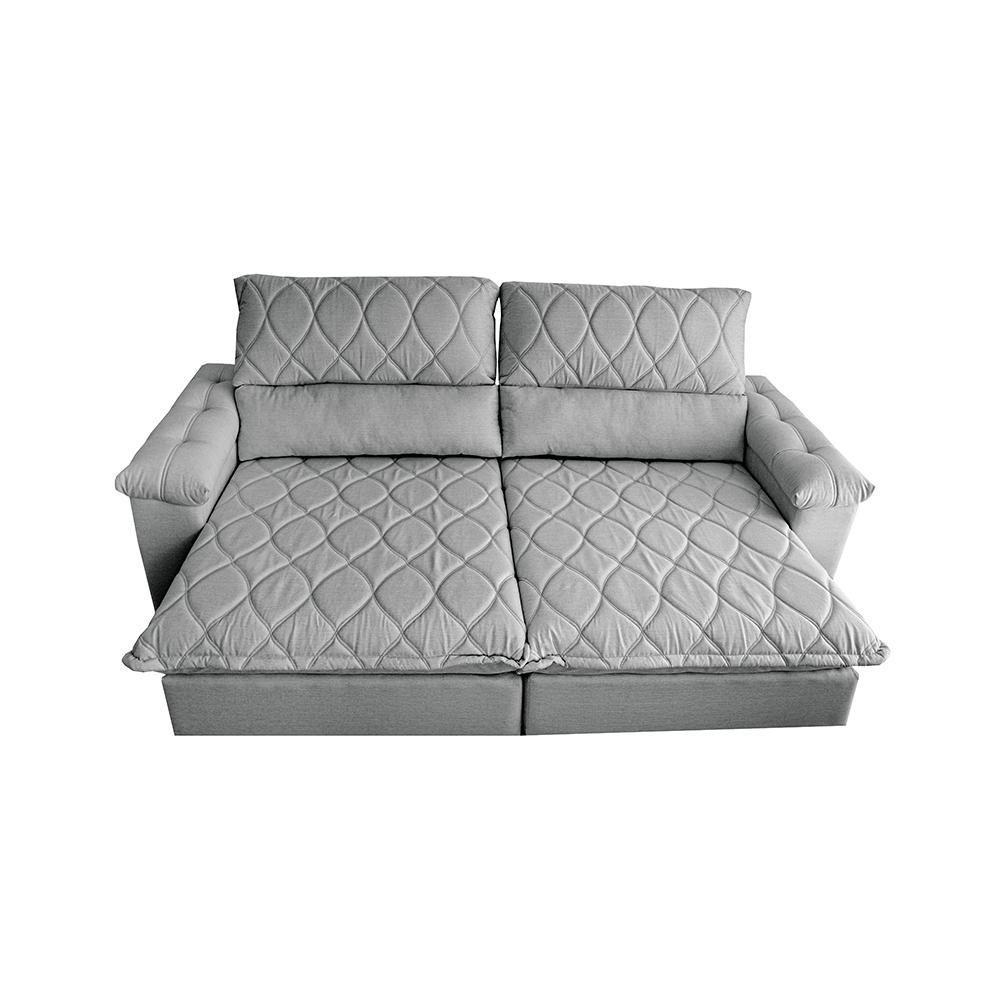 Sofá Retrátil E Reclinável 2,55m Molas Ensacadas Cama Inbox Big Home Bordado 3d Linho Cinza Claro - 5