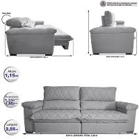 Sofá Retrátil E Reclinável 2,55m Molas Ensacadas Cama Inbox Big Home Bordado 3d Linho Cinza Claro - 8