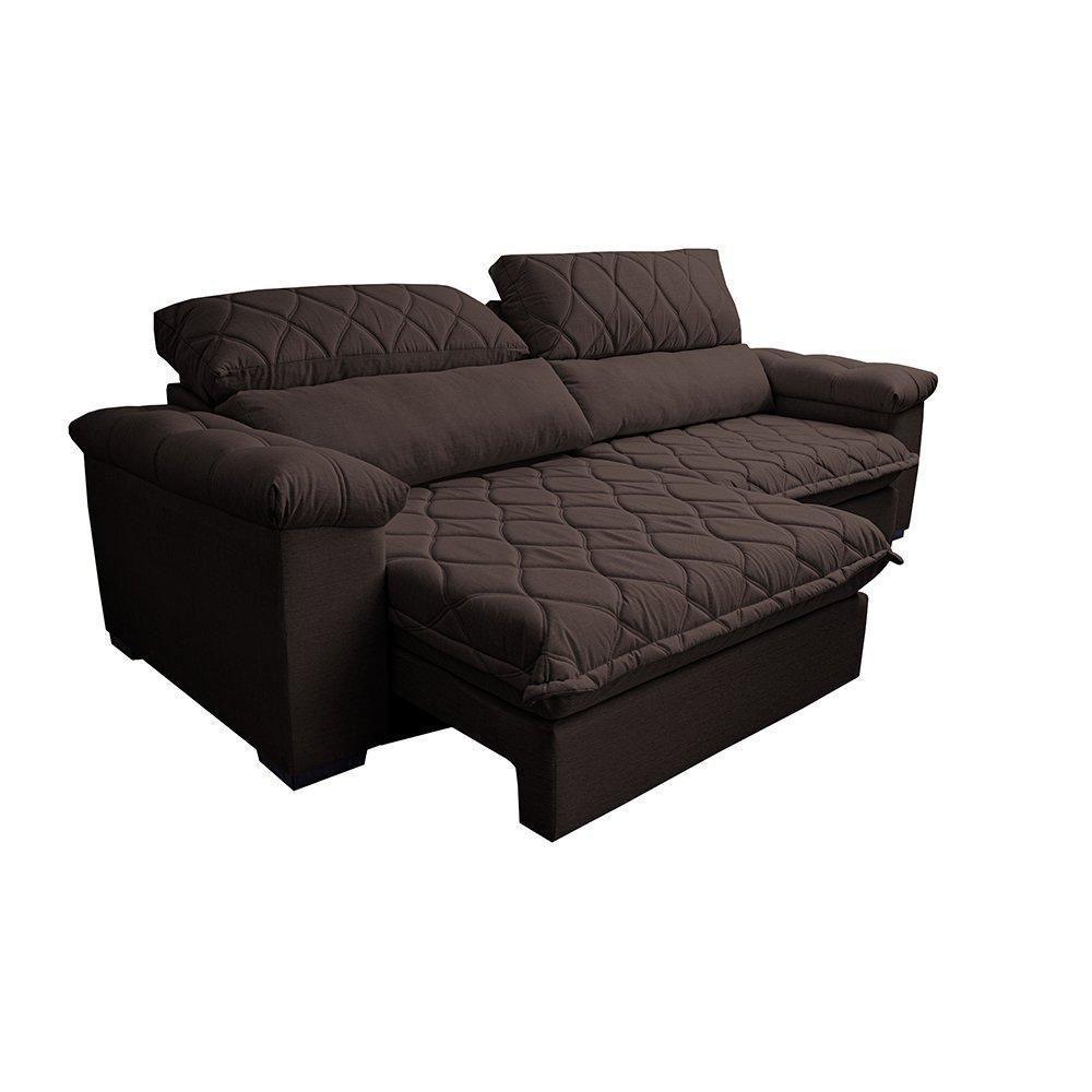 Sofá Retrátil E Reclinável 2,15m Molas Ensacadas Cama Inbox Big Home Bordado 3d Linho Marrom - 3