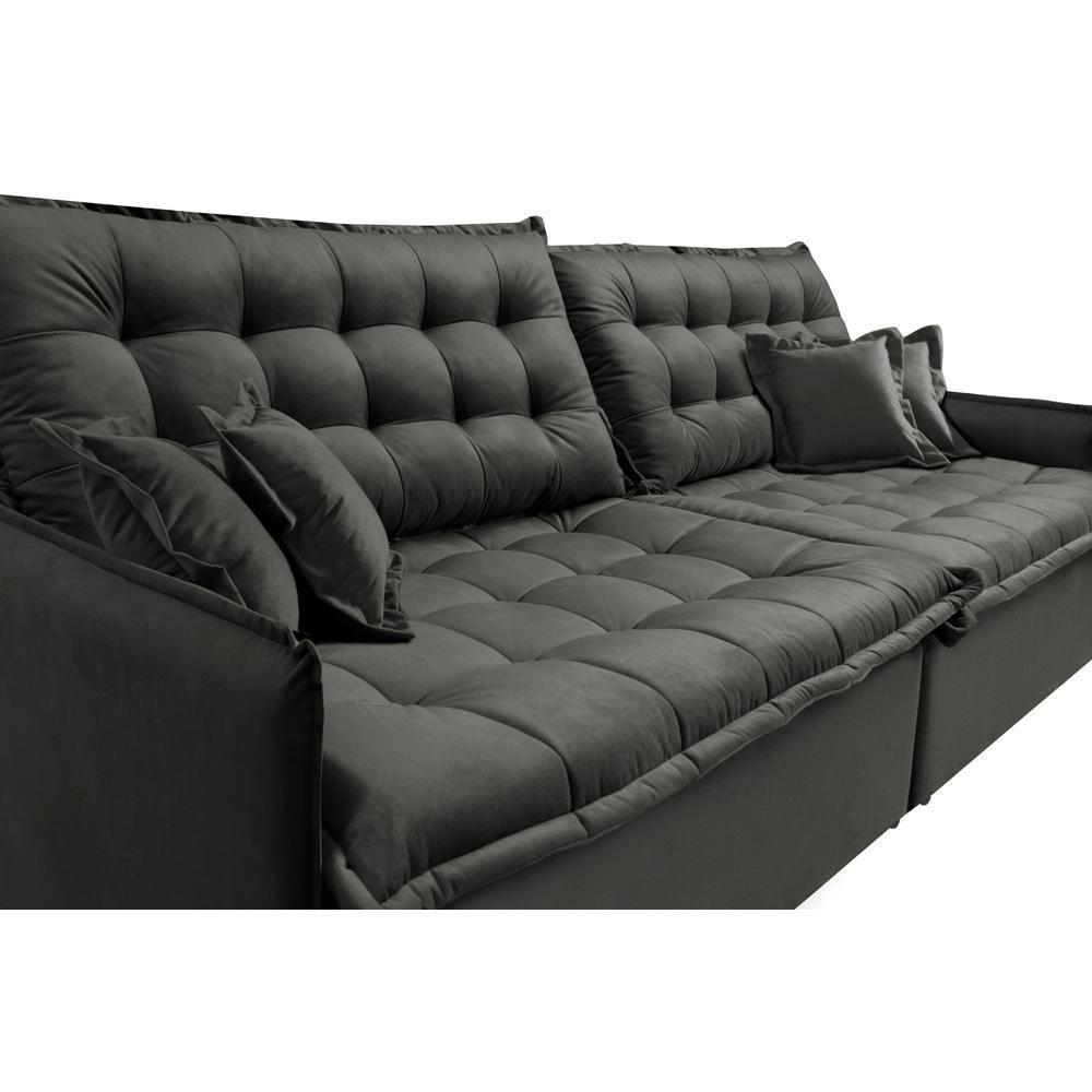 Sofá Sem Caixa Retrátil Reclinável 2,75m Cama Inbox Versátil Com Pillow Top E Molas Velusoft Cinza - 5