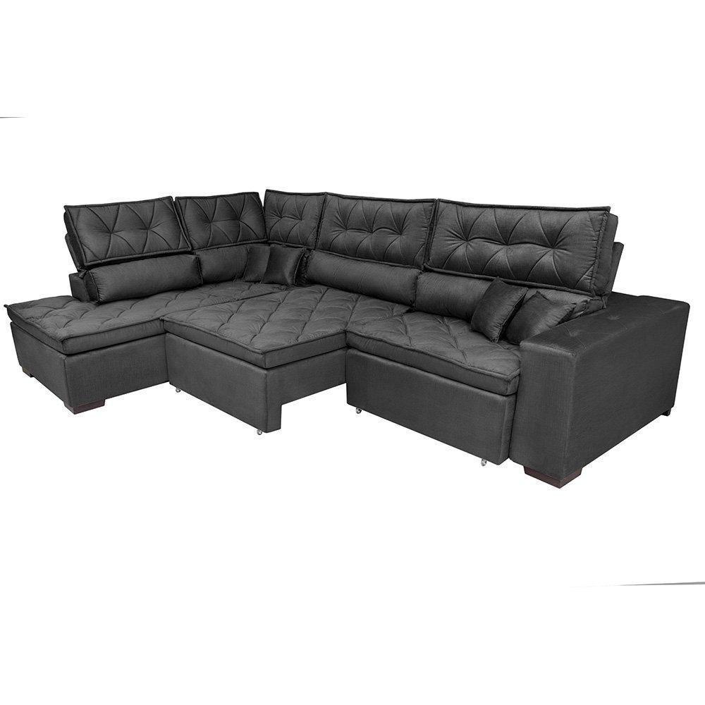 Sofá De Canto Retrátil E Reclinável Esquerdo 3,00x2,36m Molas Cama Inbox Espanha Velusoft Cinza - 2