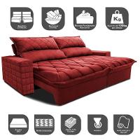 Sofá Retrátil E Reclinável 2,55m Molas Ensacadas Cama Inbox Elegance Com Thermogel Velusoft Vermelho - 7