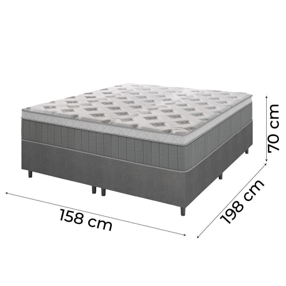 Cama Box Casal Queen Colchão Molas Ensacadas ômega 158x198x70cm Cinza / Branco Hellen - 3