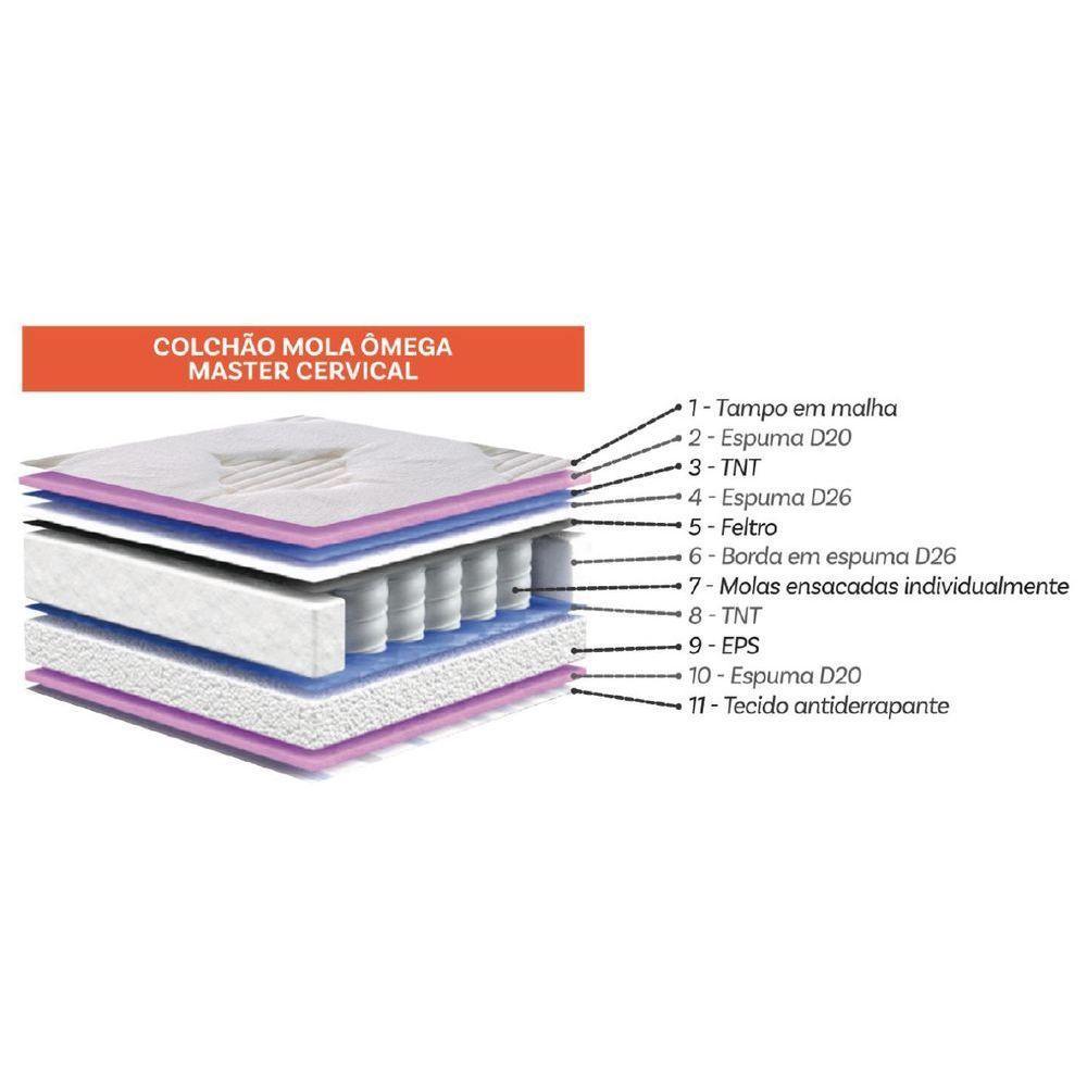 Cama Box Casal Queen Colchão Molas Ensacadas ômega 158x198x70cm Cinza / Branco Hellen - 6