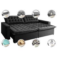 Sofá Sem Caixa Retrátil Reclinável 2,15m Cama Inbox França Velusoft Preto - 6