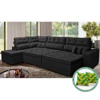 Sofá De Canto Retrátil E Reclinável Esquerdo 3,00x2,36m Molas Cama Inbox Espanha Velusoft Preto - 1