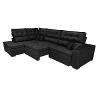 Sofá De Canto Retrátil E Reclinável Esquerdo 3,00x2,36m Molas Cama Inbox Espanha Velusoft Preto - 2