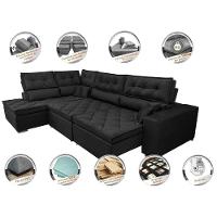 Sofá De Canto Retrátil E Reclinável Esquerdo 3,00x2,36m Molas Cama Inbox Espanha Velusoft Preto - 7