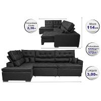 Sofá De Canto Retrátil E Reclinável Esquerdo 3,00x2,36m Molas Cama Inbox Espanha Velusoft Preto - 8