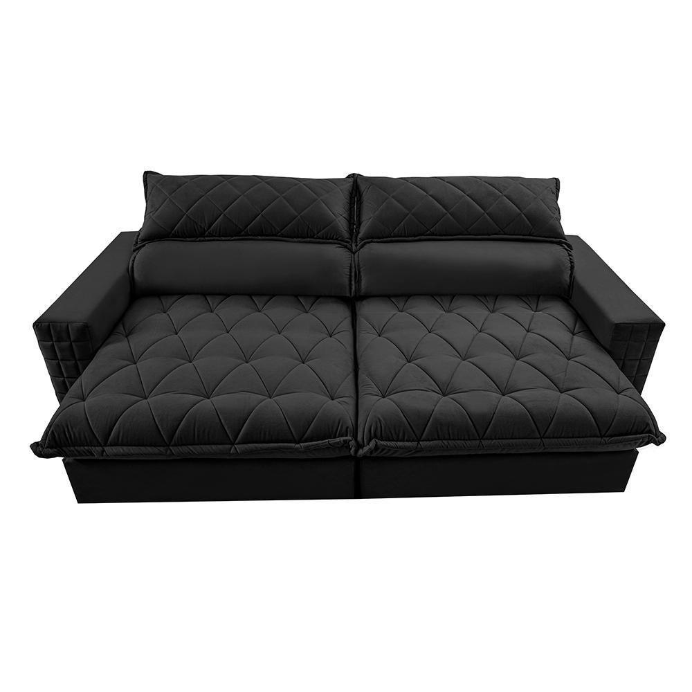Sofá Retrátil E Reclinável 2,35m Molas Ensacadas Cama Inbox Elegance Com Thermogel Velusoft Preto - 5