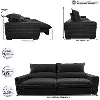 Sofá Retrátil E Reclinável 2,35m Molas Ensacadas Cama Inbox Elegance Com Thermogel Velusoft Preto - 8