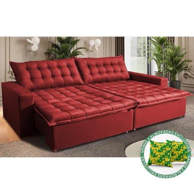 Sofá Sem Caixa Retrátil Reclinável 2,15m Cama Inbox França Velusoft Vermelho