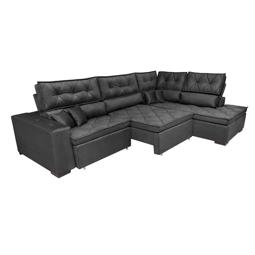 Sofá De Canto Retrátil E Reclinável Direito 3,00x2,36m Molas Cama Inbox Espanha Velusoft Cinza - 2