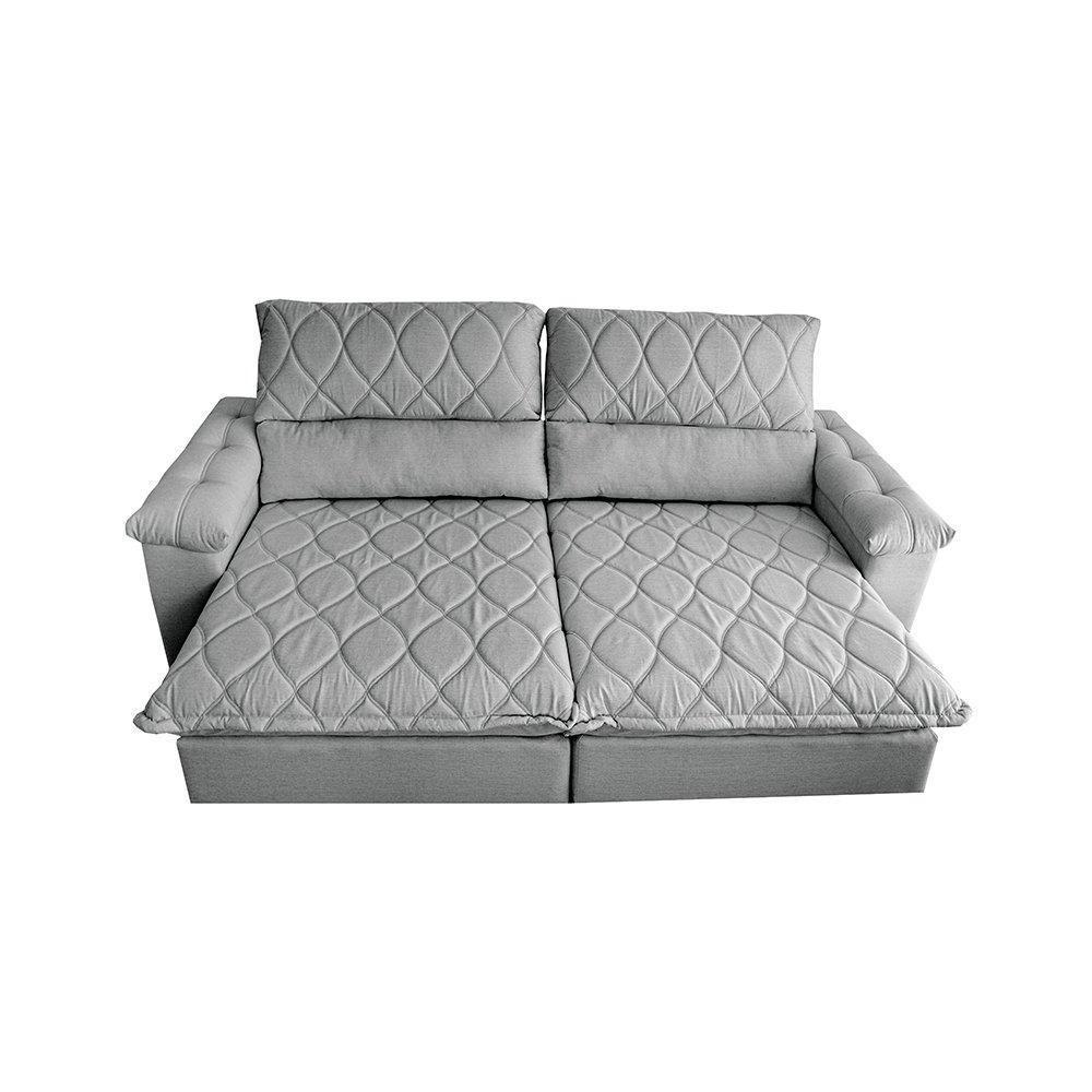 Sofá Retrátil E Reclinável 2,15m Molas Ensacadas Cama Inbox Big Home Bordado 3d Linho Cinza Claro - 2