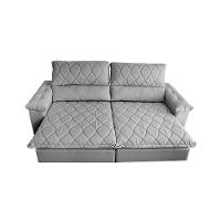Sofá Retrátil E Reclinável 2,15m Molas Ensacadas Cama Inbox Big Home Bordado 3d Linho Cinza Claro - 2
