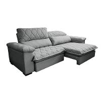 Sofá Retrátil E Reclinável 2,15m Molas Ensacadas Cama Inbox Big Home Bordado 3d Linho Cinza Claro - 6