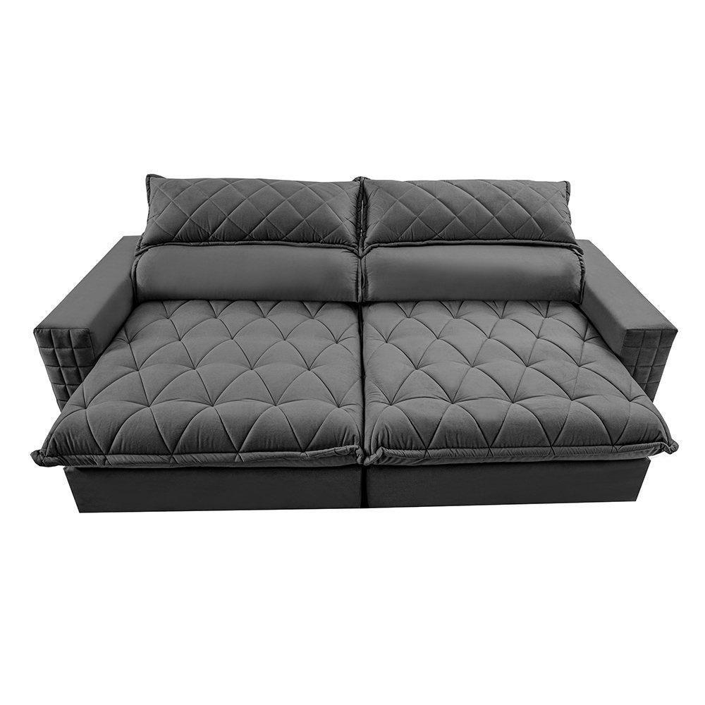 Sofá Retrátil E Reclinável 2,55m Molas Ensacadas Cama Inbox Elegance Com Thermogel Velusoft Cinza - 5