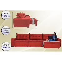 Sofá Austrália 3,52 Mts Retrátil, Reclinável Com Molas E Pillow No Assento Tecido Suede Vermelho - 4