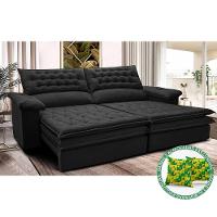 Sofá Retrátil E Reclinável 2,72m Molas Ensacadas Cama Inbox Alemanha Viscoelástico Velusoft Preto - 1