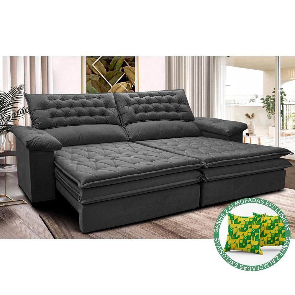 Sofá Retrátil E Reclinável 2,72m Molas Ensacadas Cama Inbox Alemanha Viscoelástico Velusoft Cinza - 1
