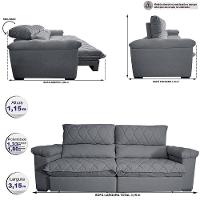 Sofá Retrátil E Reclinável 3,15m Molas Ensacadas Cama Inbox Big Home Bordado 3d Linho Cinza Escuro - 8