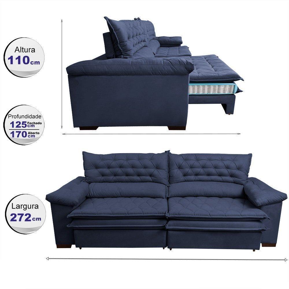 Sofá Retrátil E Reclinável 2,72m Molas Ensacadas Cama Inbox Alemanha Viscoelástico Velusoft Azul - 8