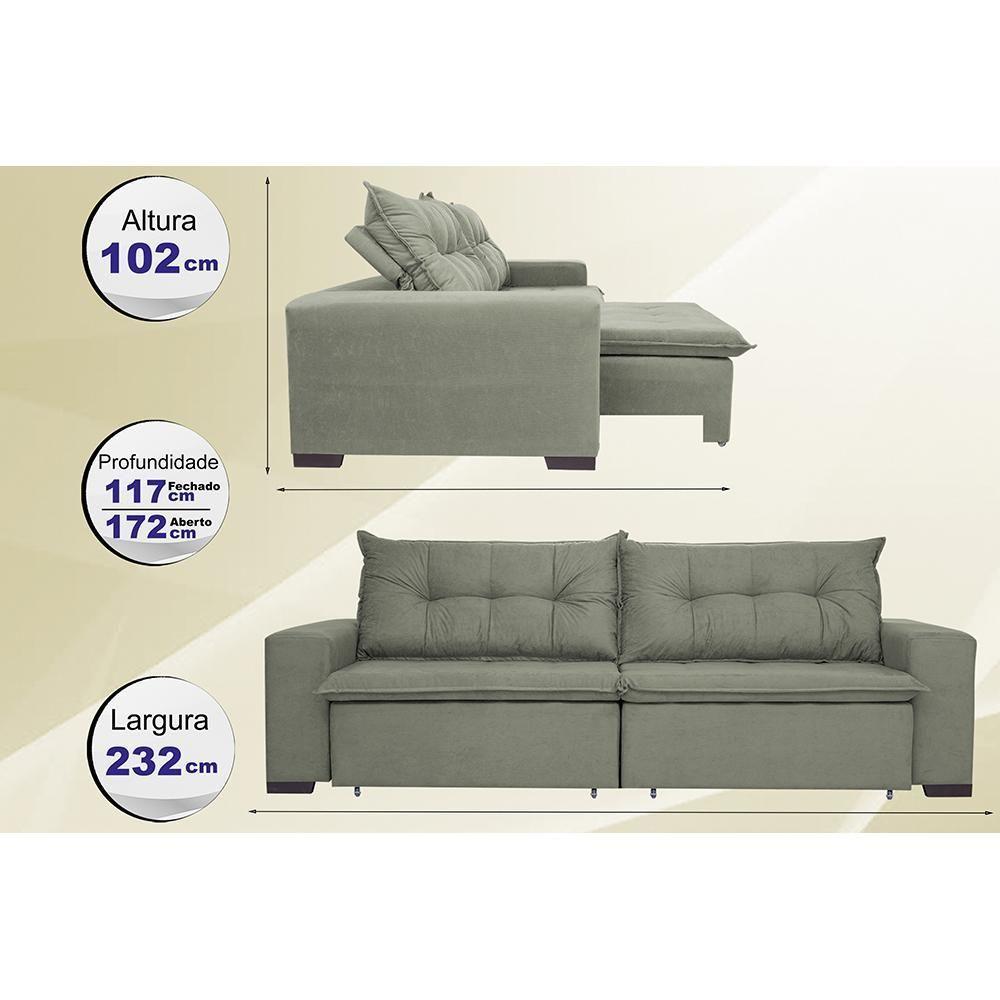 Sofá Austrália 2,32 Mts Retrátil, Reclinável Com Molas E Pillow No Assento Tecido Suede Cinza - 4