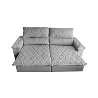 Sofá Retrátil E Reclinável 2,35m Molas Ensacadas Cama Inbox Big Home Bordado 3d Linho Cinza Claro - 5