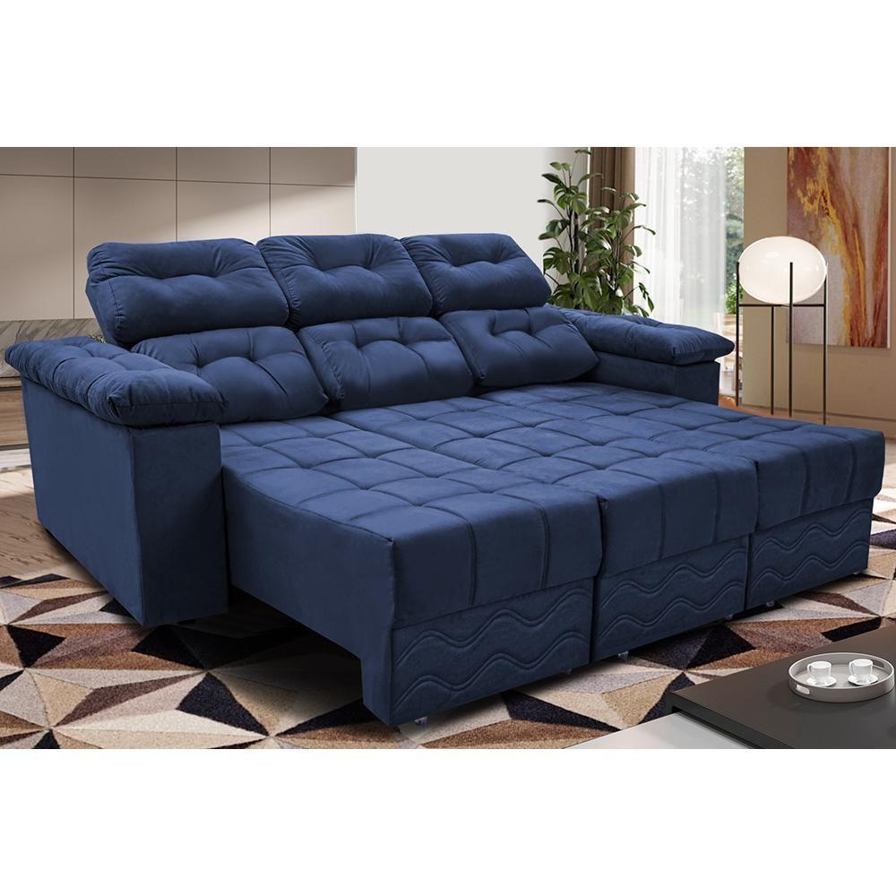 Sofa Itália 2,40 Mts Retrátil E Reclinavel Tecido Suede Azul - Cama Inbox - 1