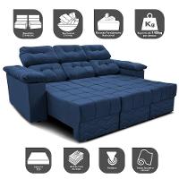 Sofa Itália 2,40 Mts Retrátil E Reclinavel Tecido Suede Azul - Cama Inbox - 7
