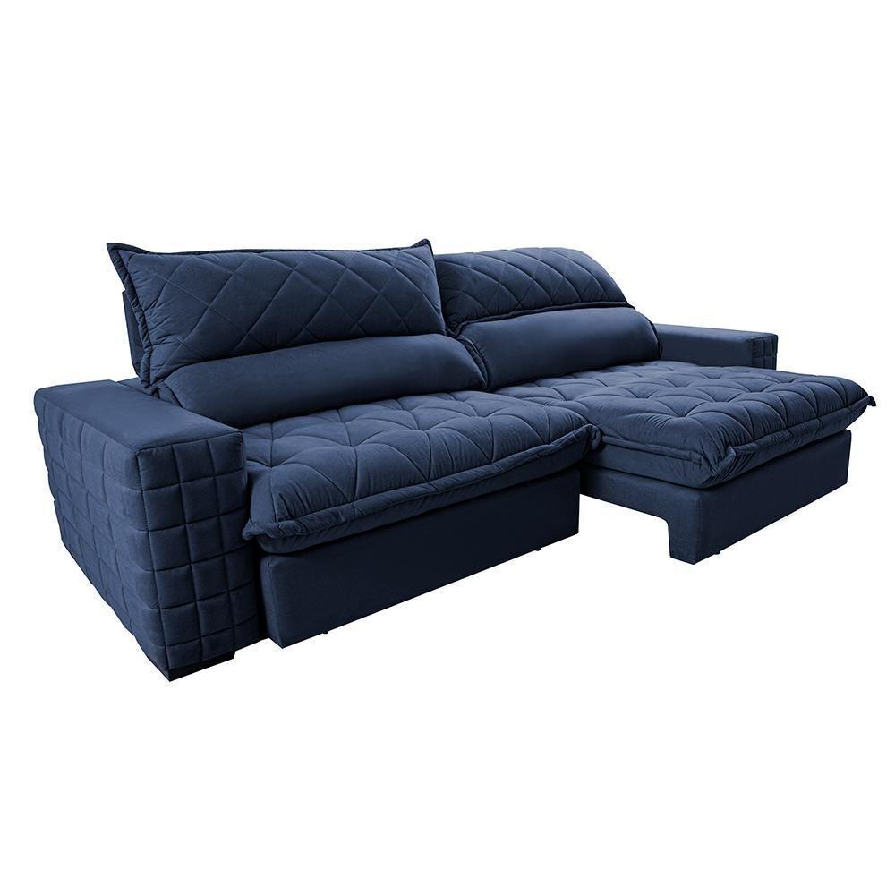 Sofá Retrátil E Reclinável 2,75m Molas Ensacadas Cama Inbox Elegance Com Thermogel Velusoft Azul - 2