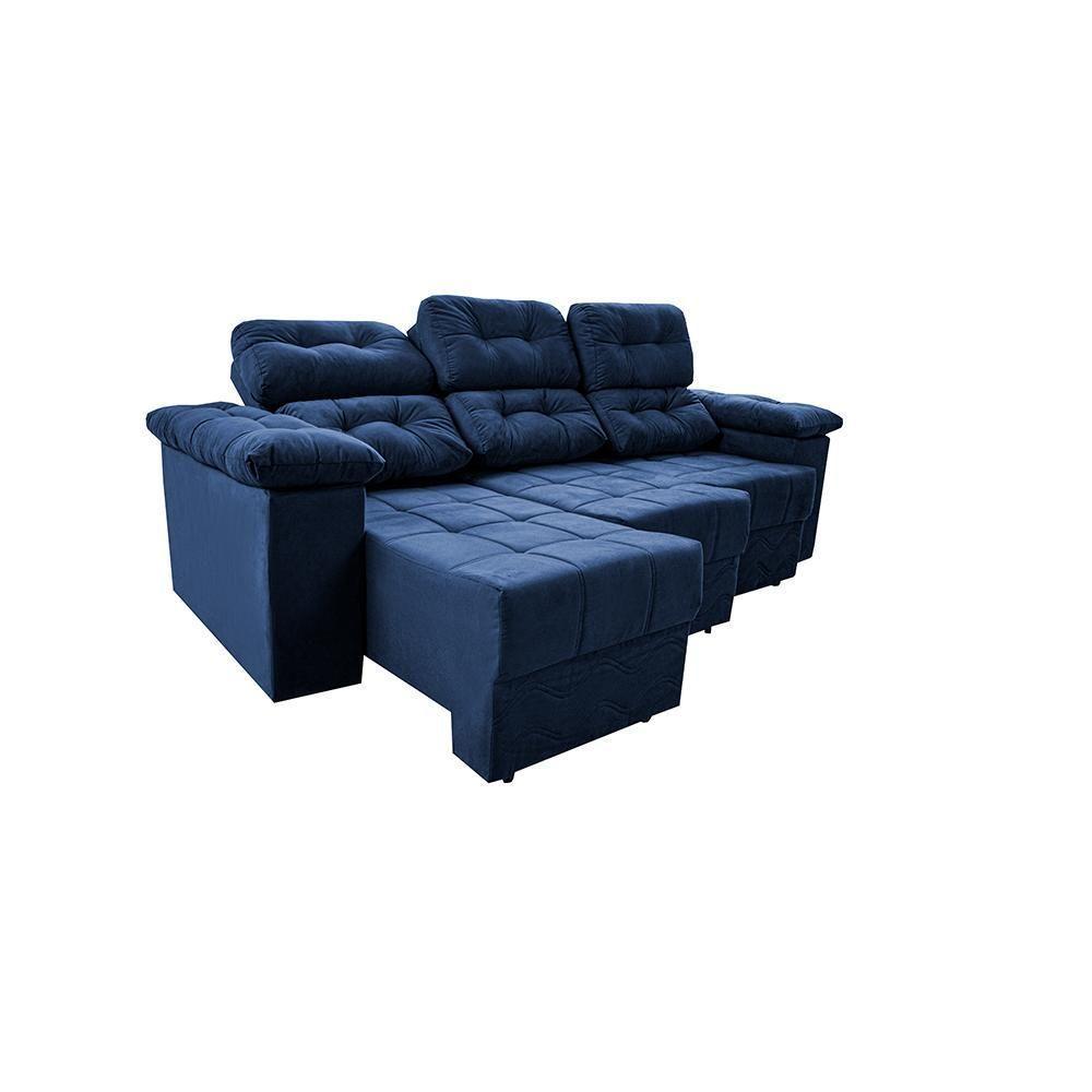 Sofa Itália 2,80 Mts Retrátil E Reclinavel Tecido Suede Azul - Cama Inbox - 2