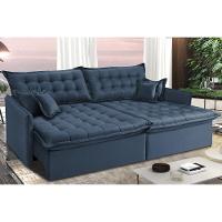 Sofá Sem Caixa Retrátil E Reclinável 1,95m Cama Inbox Versátil Suede Velusoft Azul - 1