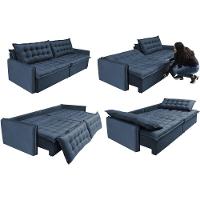 Sofá Sem Caixa Retrátil E Reclinável 1,95m Cama Inbox Versátil Suede Velusoft Azul - 2