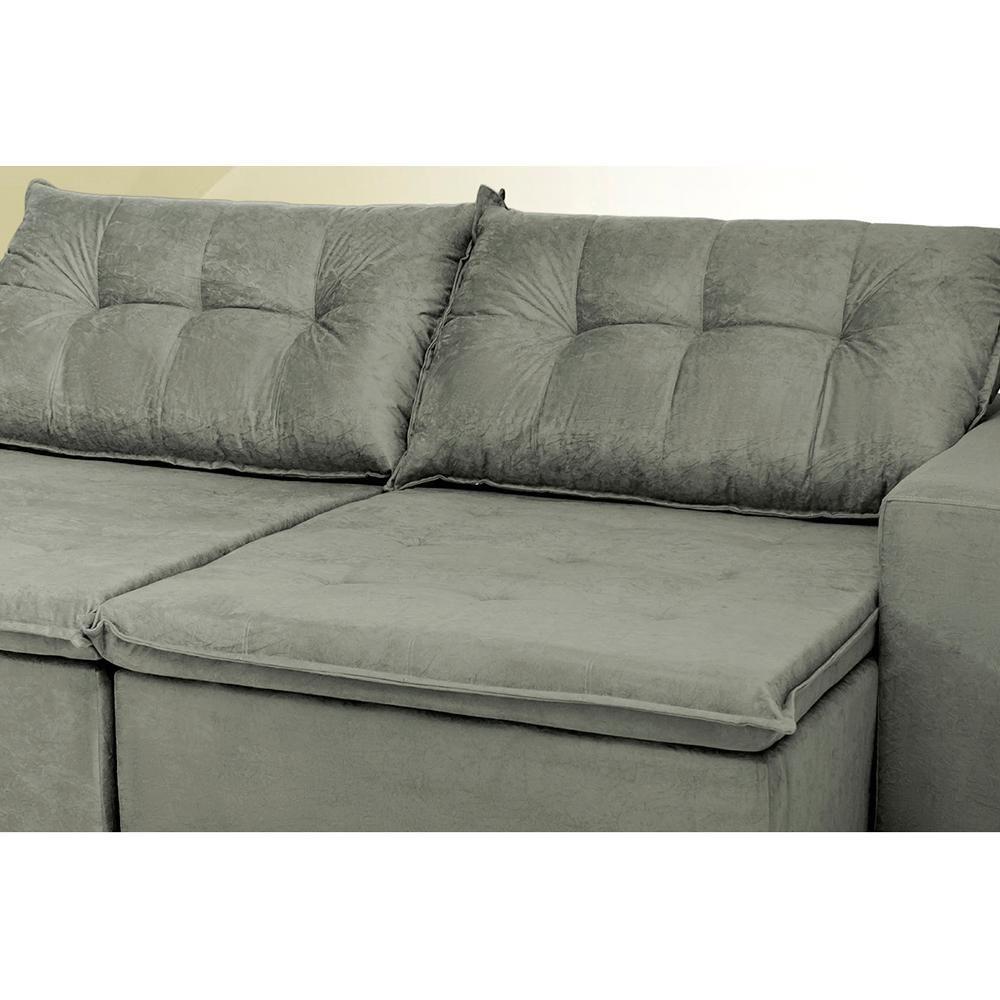 Sofá Austrália 2,12 Mts Retrátil, Reclinável Com Molas E Pillow No Assento Tecido Suede Cinza - 2