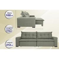 Sofá Austrália 2,12 Mts Retrátil, Reclinável Com Molas E Pillow No Assento Tecido Suede Cinza - 4
