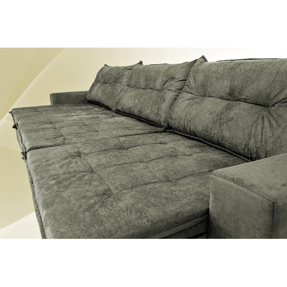 Sofá Austrália 3,82 Mts Retrátil, Reclinável Com Molas E Pillow No Assento Tecido Suede Cinza - 3