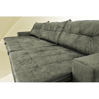 Sofá Austrália 3,82 Mts Retrátil, Reclinável Com Molas E Pillow No Assento Tecido Suede Cinza - 1